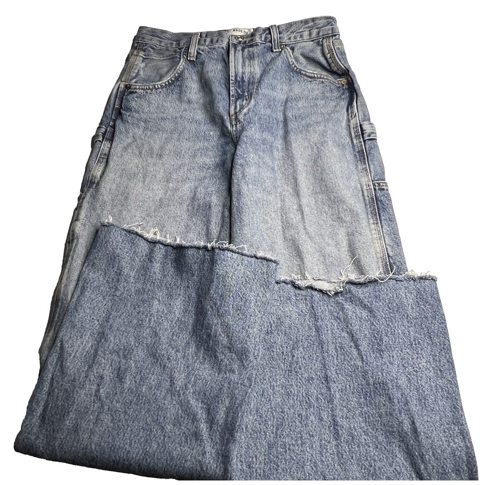 AGolde Women Cargo Wide Leg High Waist Blue Jeans Size 26 Organic Cotton